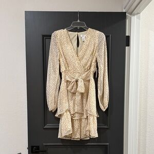 Japna Cream and Black Polka Dot Long Sleeve Dress